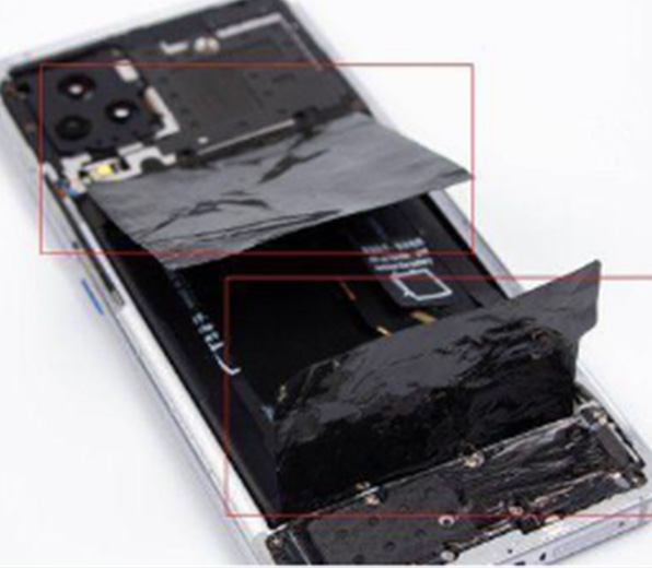 Adhesion of graphite sheets in mobile phone internals